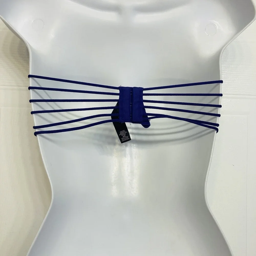 Victoria's Secret Bandeau Strapless Unlined Bra Women 34C Blue Strappy Cage Back